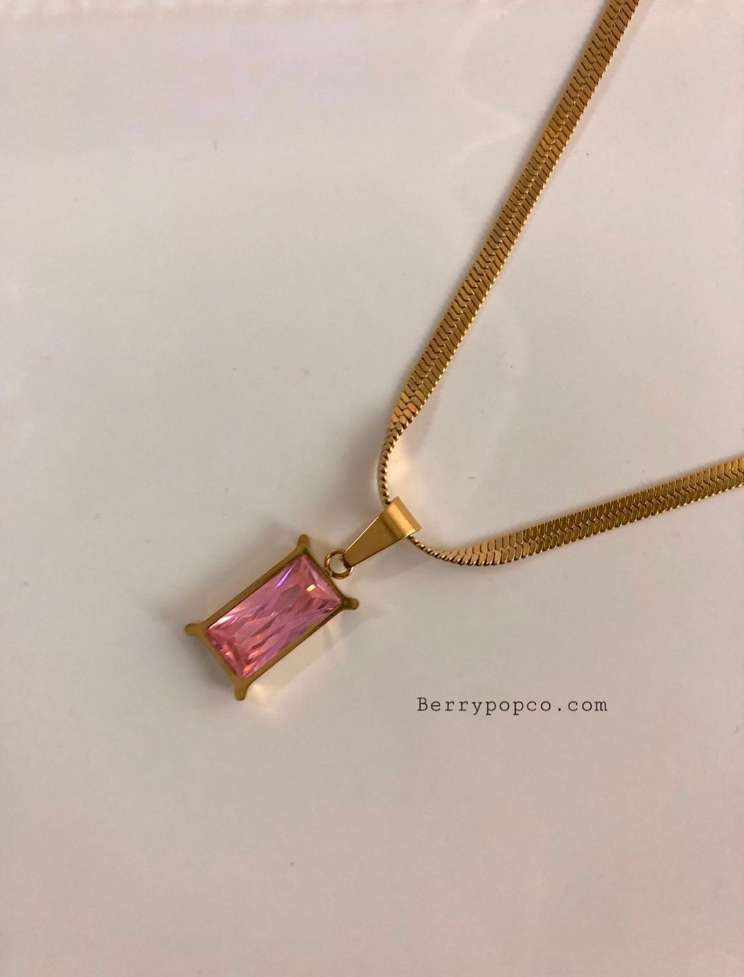 Pink Stone Snake Chain Necklace - Berry Pop Co