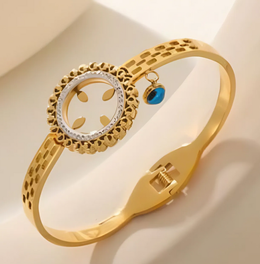 Stainless Steel Gold Plated Flower Design Kada