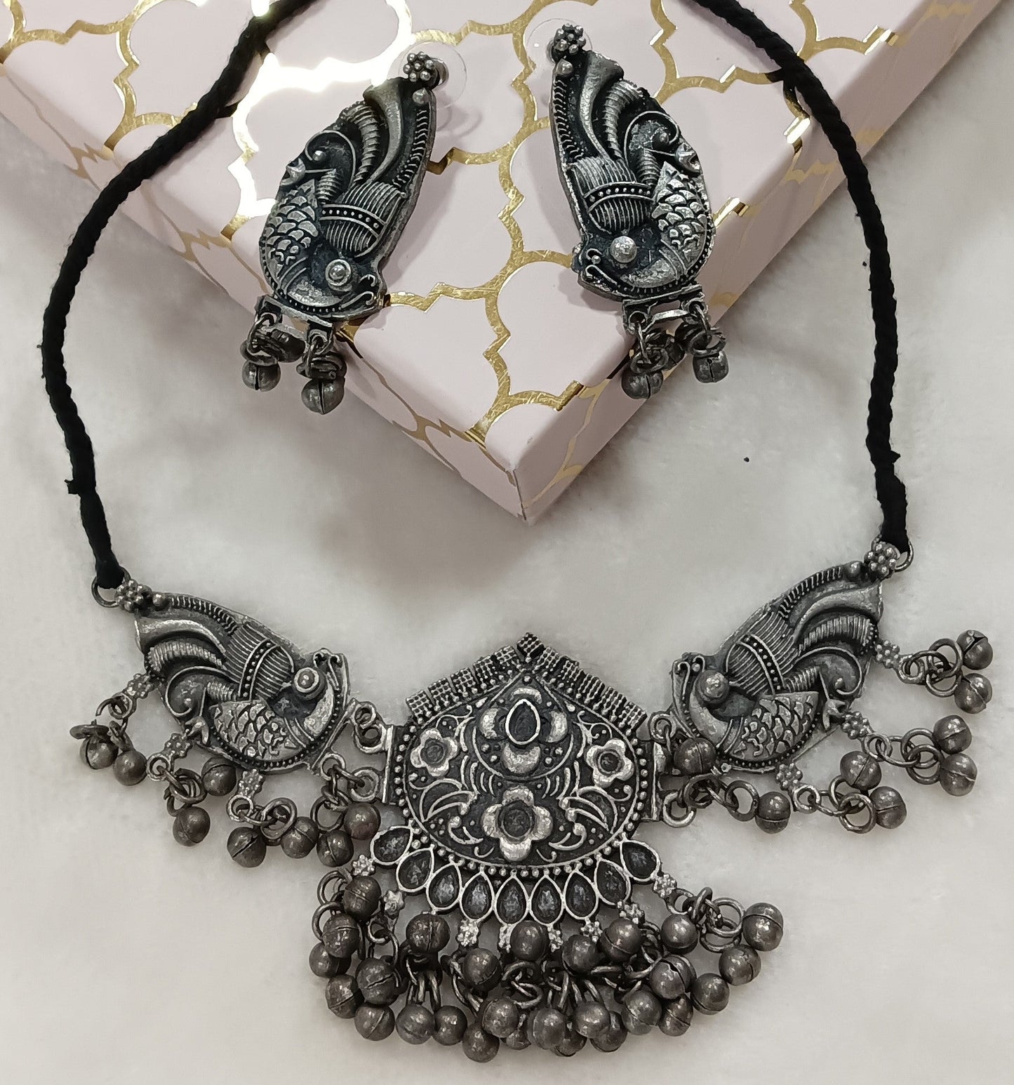 Antique Oxidised Silver Choker Necklace Set